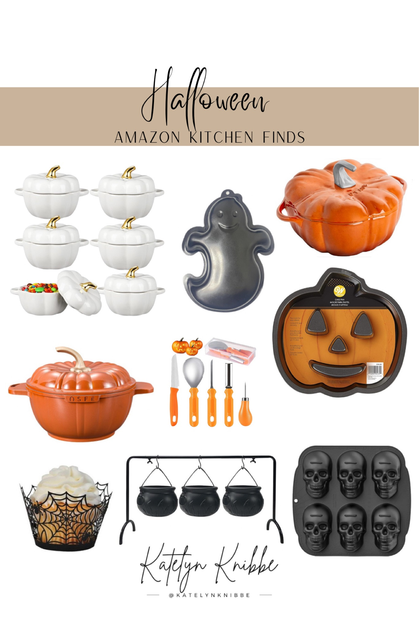 Halloween Amazon kitchen finds! Lots of baking pans, pumpkin bake wear, etc. 🎃 

Pumpkin soup bowl set, ghost baking pan, pumpkin baking pan, pumpkin Dutch oven, pumpkin soup pot, pumpkin carving tools, cauldron serving set, skull molds, Halloween apron, candy bowls

#LTKFallSale #LTKHome #LTKSeasonal