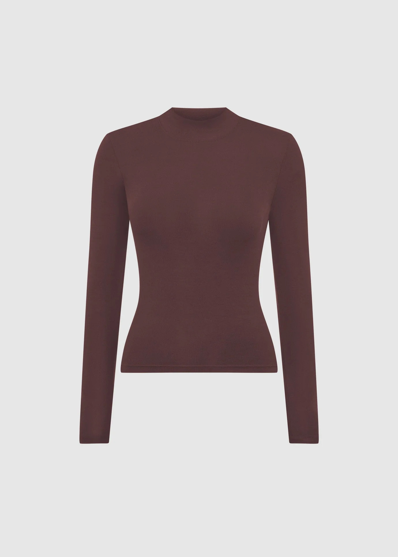HIGH NECK RIBBED SCULPT LONG SLEEVE TOP - BROWN | WAT The Brand