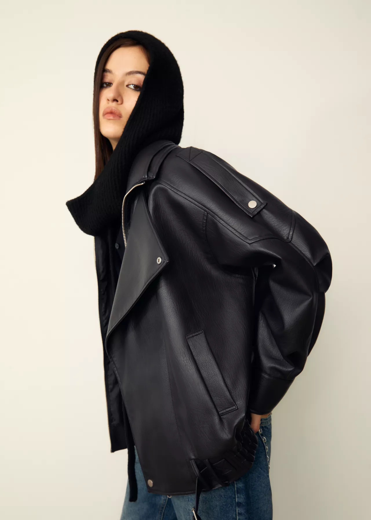 Oversize leather effect jacket with collar - Women's Jackets | Stradivarius United Kingdom | Stradivarius (UK)