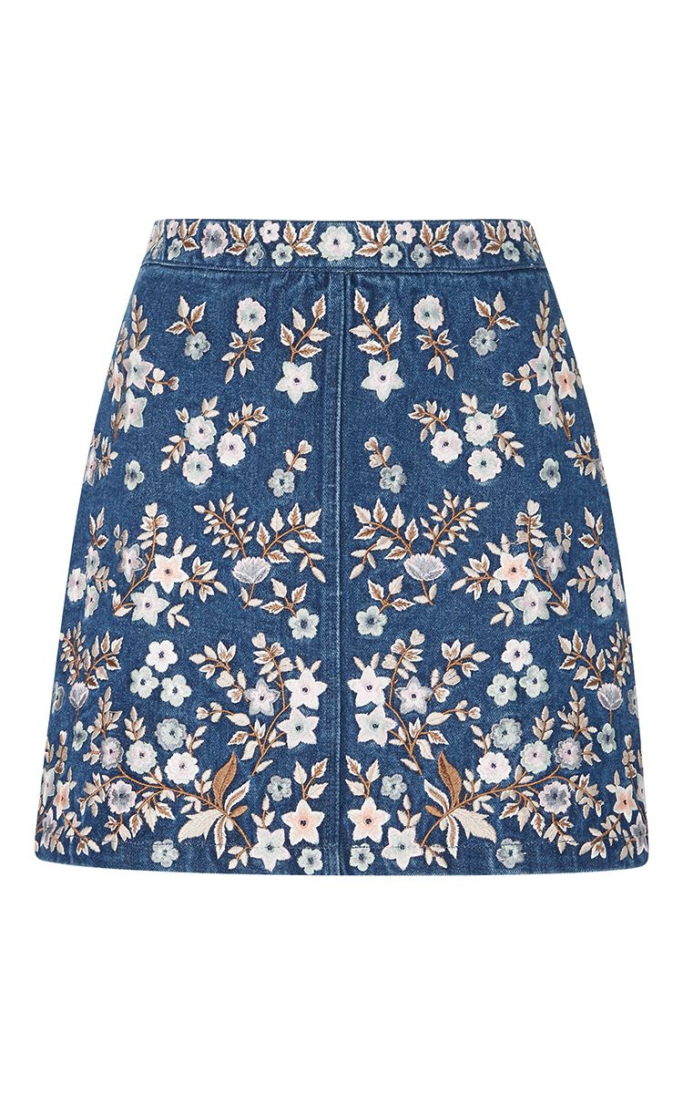 Denim Embroidery High Waist Skirt | Moda Operandi Global