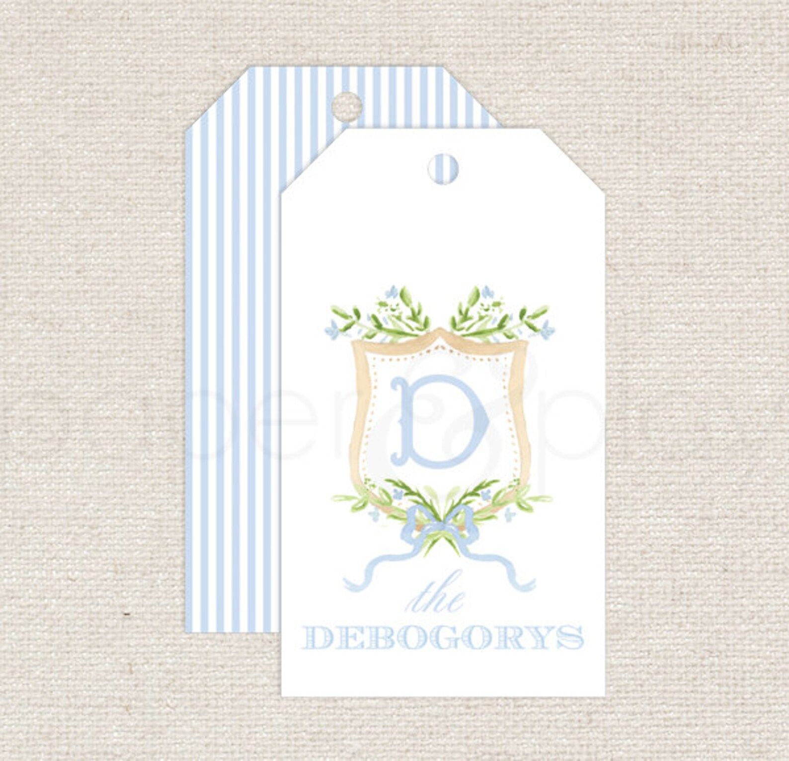 24 Monogram Blue Floral Crest Enclosure Cards // Family // | Etsy | Etsy (US)