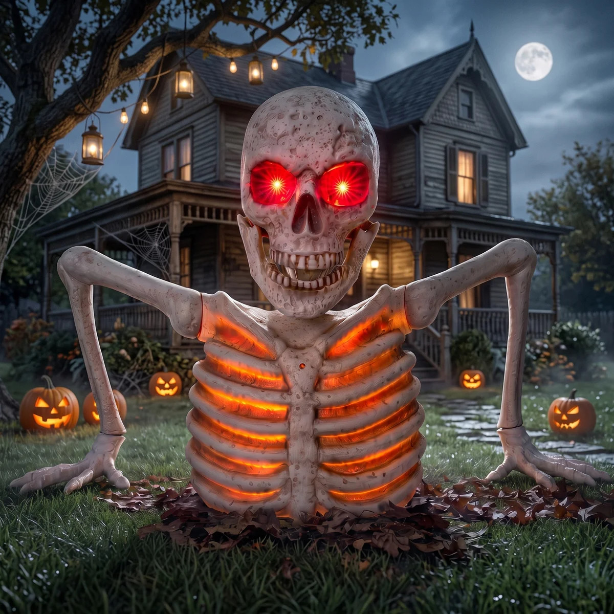3.3Ft Halloween Groundbreaker Skeleton, Light Up Animated Giant Skeleton Graveyard with IR Sensor... | Wayfair North America