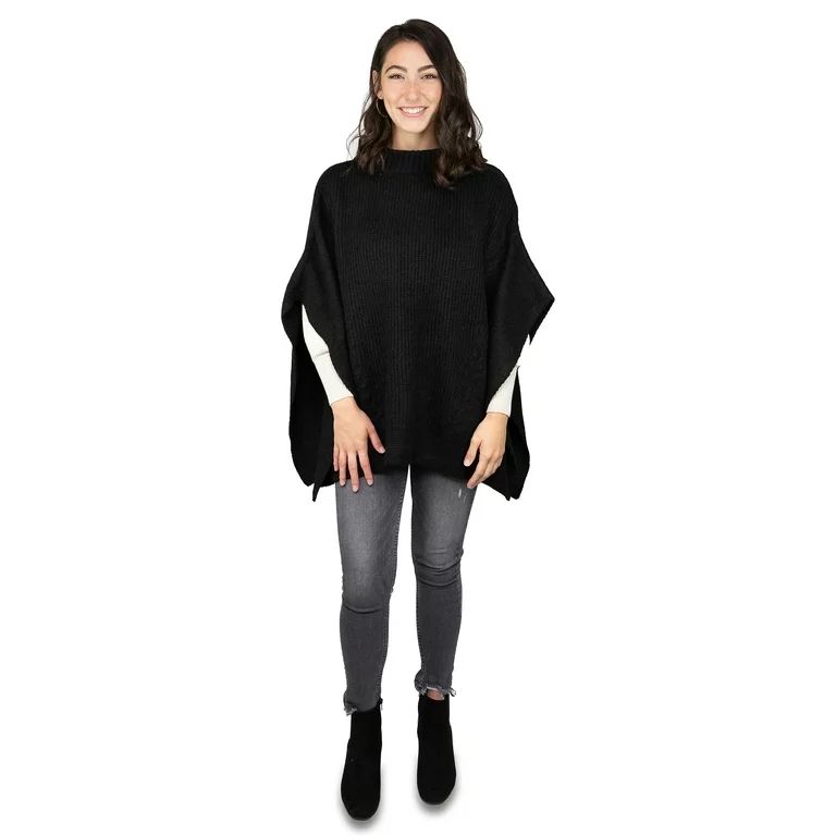Time and Tru Womens Cable Knit Poncho Size Small/Medium Black Color | Walmart (US)