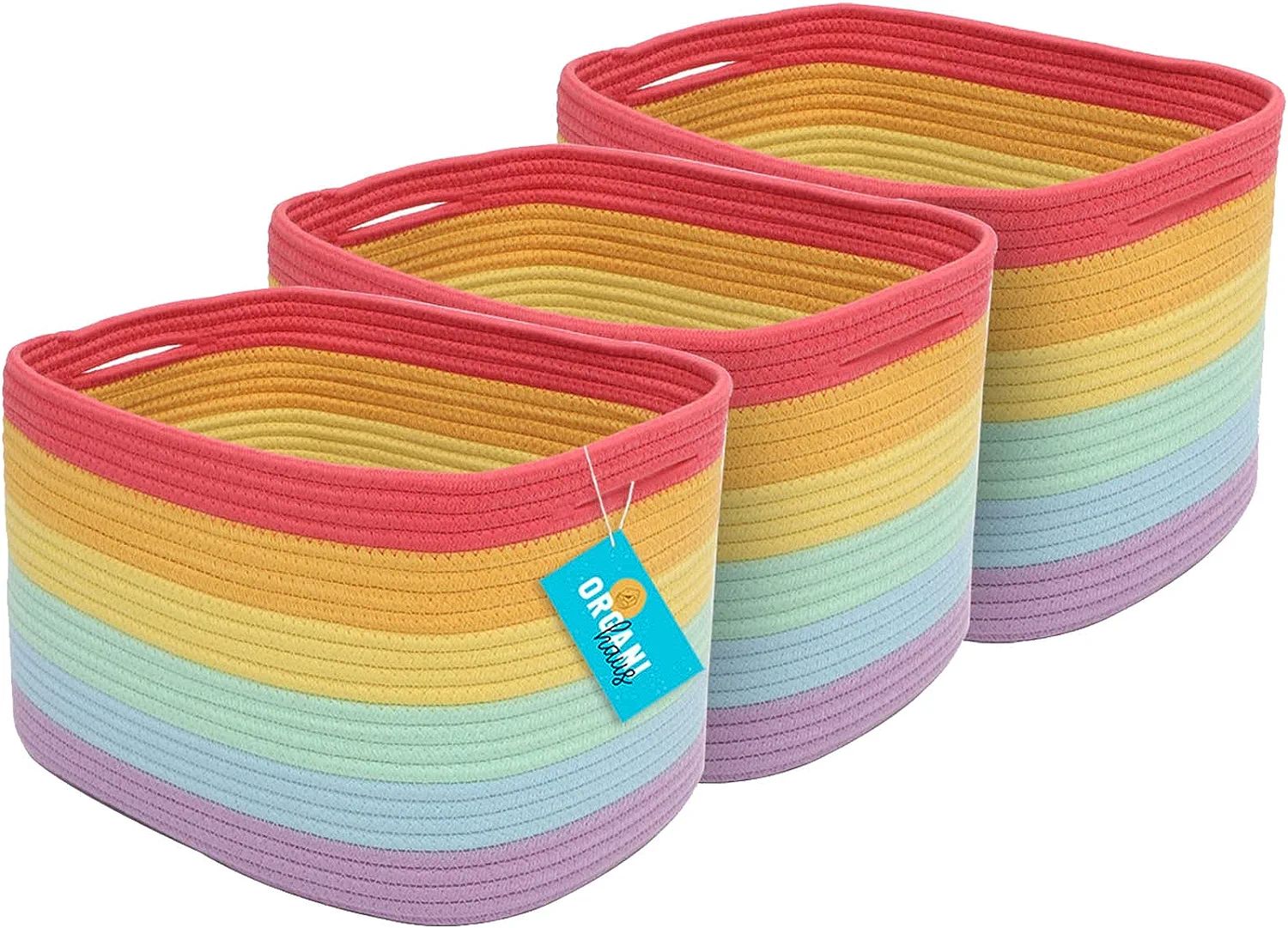 OrganiHaus 3-Pack Rope Rainbow Storage Baskets for Shelves | Rainbow Baskets for Classroom | Baby... | Amazon (US)
