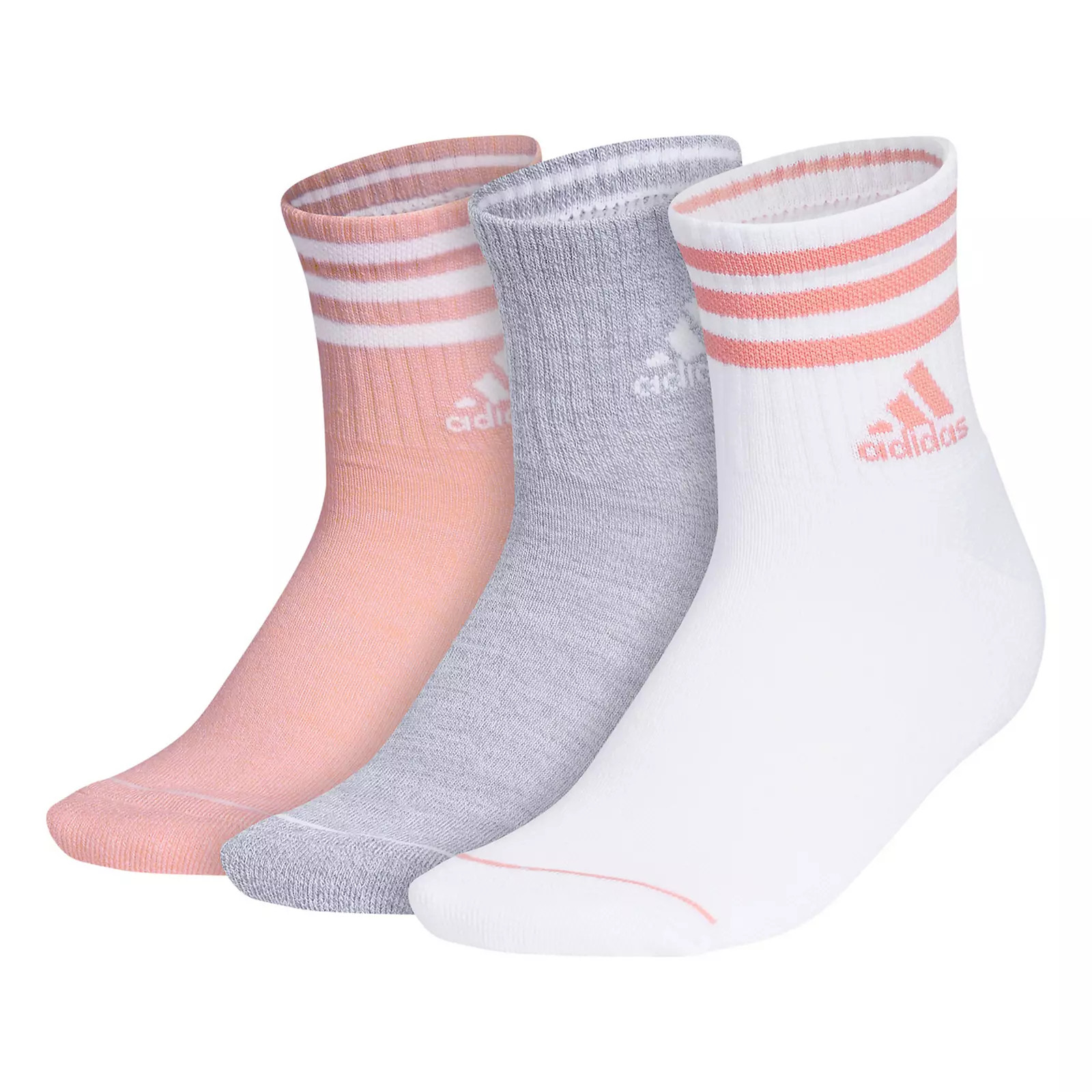 Women's adidas Cushioned 3-Stripe 3.0 High Quarter Socks 3-Pack Set, Size: 5-10, Pink Spark | Kohl's