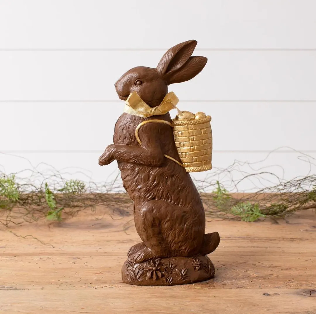 Vintage Chocolate Bunny with Gold Basket – Spring & Easter Decor | Etsy (US)