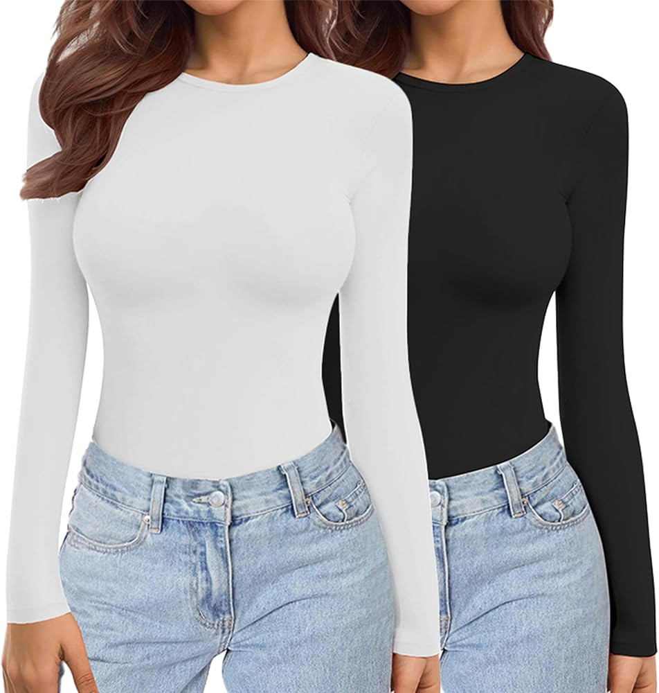 Ekouaer Womens 2 Pack Long Sleeve Tops Crew Neck Thermal Shirts Winter Stretch Fitted Underscrubs... | Amazon (UK)