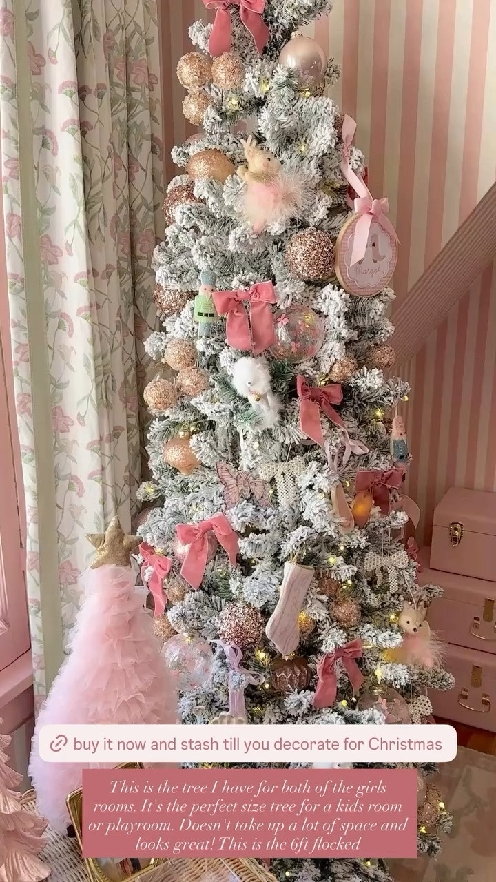 This is the tree I have for both of the girls rooms. It's the perfect size tree for a kids room or playroom. Doesn't take up a lot of space and looks great! This is the 6ft flocked