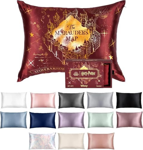 Blissy Silk Pillowcase - 100% Pure Mulberry Silk - 22 Momme 6A High-Grade Fibers - Silk Pillow Cover for Hair & Skin - Regular, Queen & King (Harry Potter - Marauder's Map, Queen) | Amazon (US)