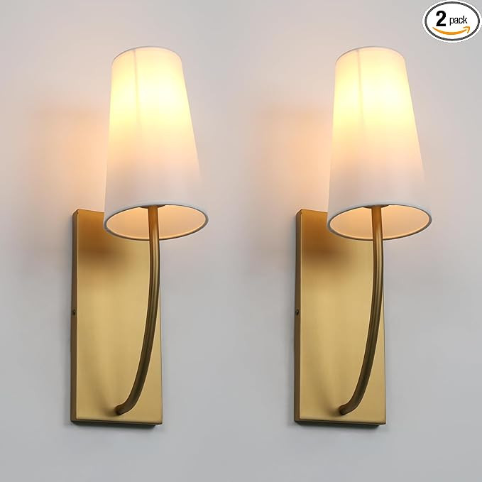 Yosoan Set of 2 Antique Brass Fabric Wall Sconce Bedside Indoor Light, Boho Modern Vintage Indust... | Amazon (US)