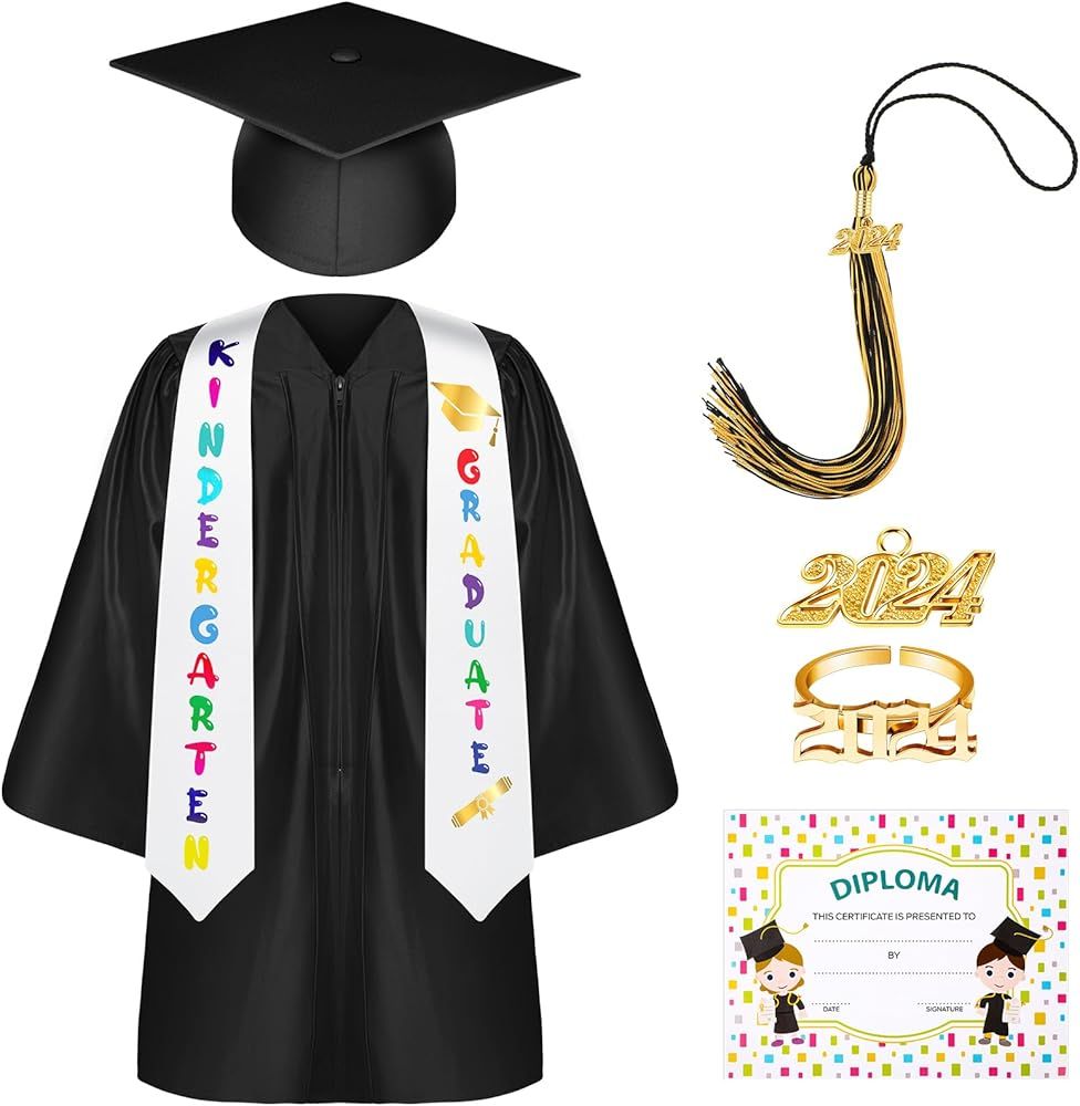 Kindergarten Preschool Graduation Gown Cap Set with 2024 Tassel Graduation Stole Rings Certificat... | Amazon (US)