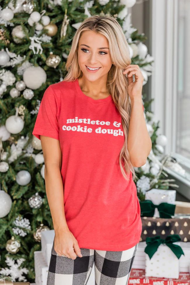 Mistletoe And Cookie Dough Graphic Heather Red Tee | The Pink Lily Boutique