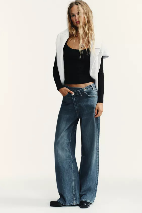 TRF HIGH WAIST CROSSOVER WAIST WIDE LEG JEANS | Zara US