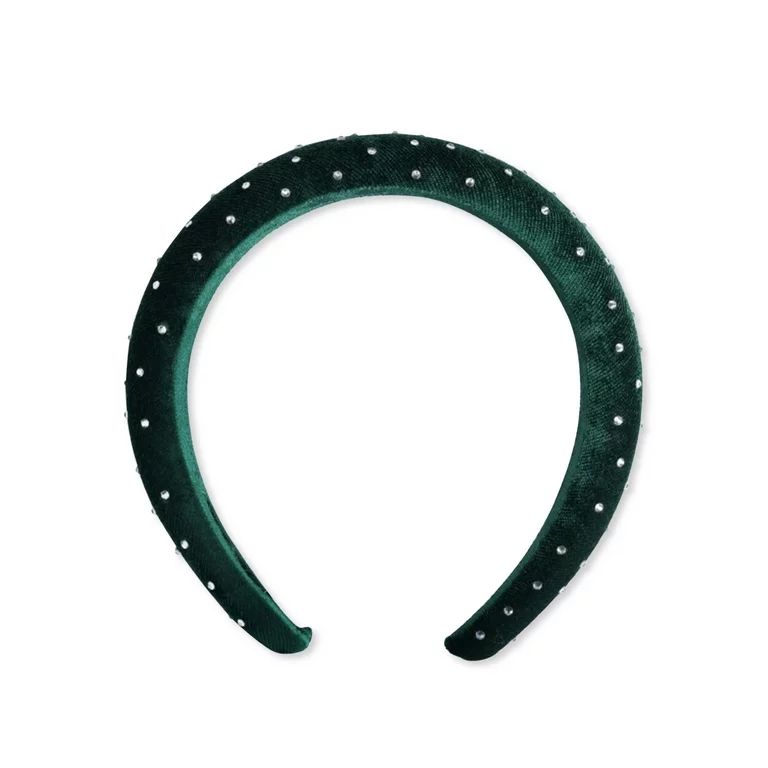 Time and Tru Women’s Embellished Velvet Headband, Green | Walmart (US)