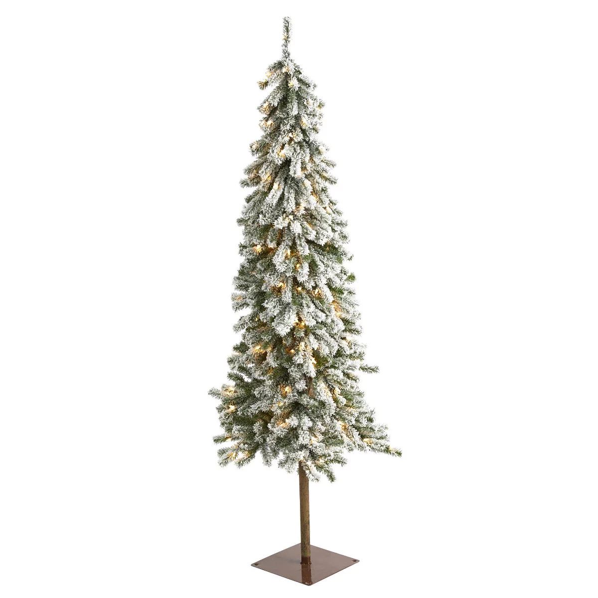 6ft Nearly Natural Pre-Lit Flocked Alpine Artificial Christmas Tree Clear Lights | Target