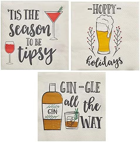 150 Pack Funny Holiday Cocktail Napkins for Christmas Party Supplies, 3 Designs (5 x 5 In) | Amazon (US)