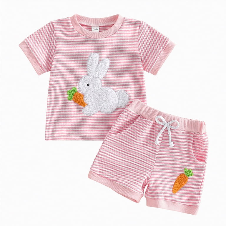 mgoYE Toddler Baby Boy Easter Outfit Bunny Embroidered Short Sleeve T-Shirt Tops Plaid Shorts 2pc... | Walmart (US)