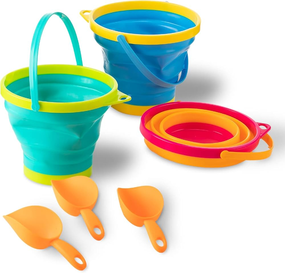 3 Packs Foldable Pail Bucket with Shovels (Bonus Mesh Bag), Collapsible Buckets Multi Purpose for... | Amazon (US)