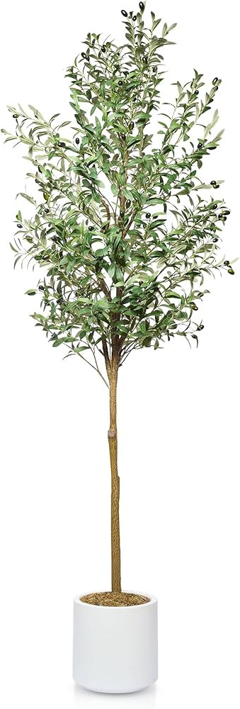 Faux Olive Tree 7ft - Realistic Olive Trees Artificial Indoor Home Decor - Potted Fake Tree with ... | Amazon (US)