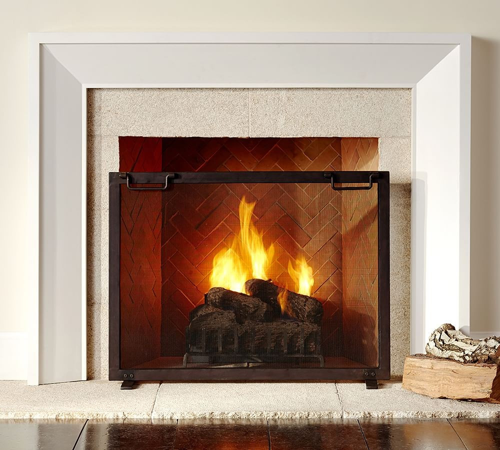 Indoor/Outdoor Industrial Dark Bronze 38&amp;quot; Fireplace Screen | Pottery Barn (US)