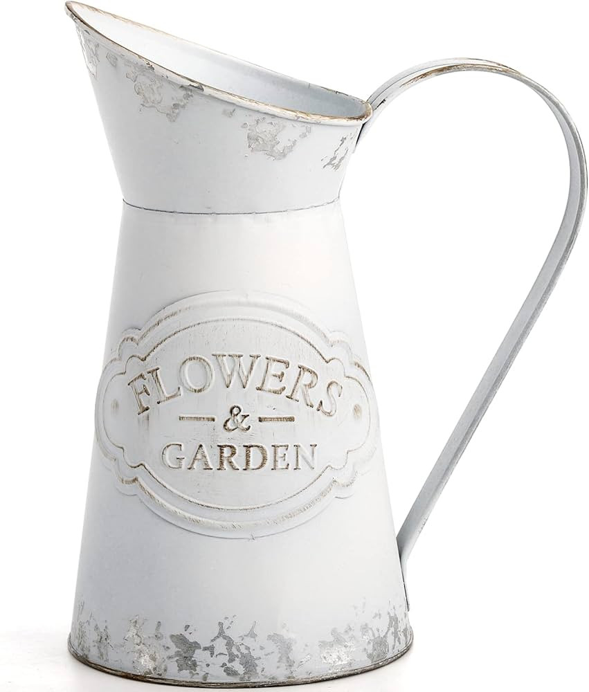 SOUJOY Rustic Shabby Chic Vase, Farmhouse Galvanized Flower Vase, Metal Milk Jug Vase, French Sty... | Amazon (US)
