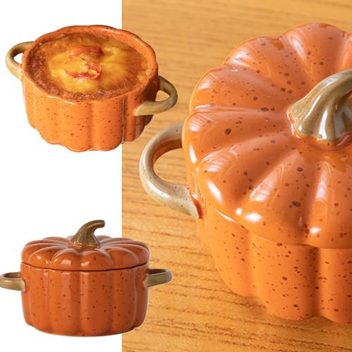 7oz Oven Safe Pumpkin Bowls with Lids | Ceramic Ramekins with Handle for Candy, Snacks, Desserts | Microwave & Dishwasher Safe Pumpkin Shaped Bowls for Halloween, Thanksgiving, Christmas Gifts | Amazon (US)