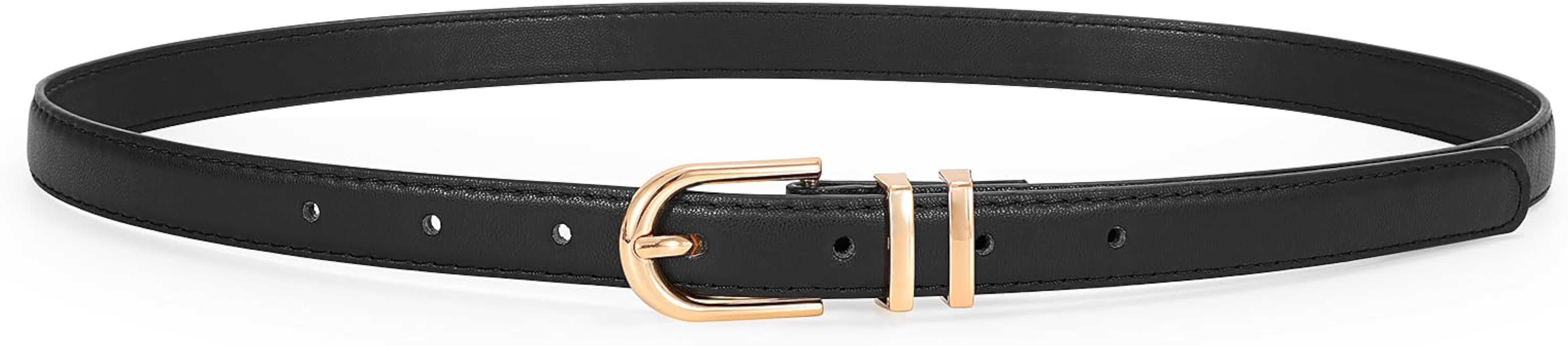 JASGOOD Womens Thin Leather Belt Skinny Faux Leather Belt for Jeans Dress with Gold Alloy Buckle | Amazon (US)