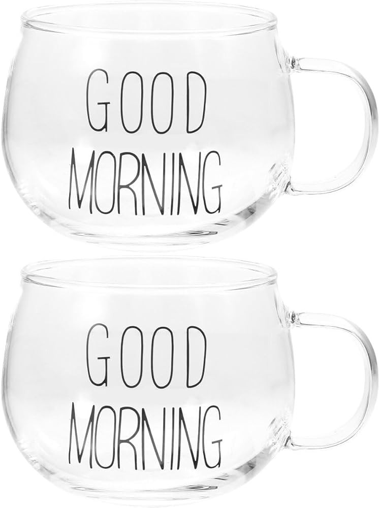 Healvian 2 Peças 400Ml Caneca De Café Transparente Caneca De Cereal De Vidro Bom Dia Caneca Pre... | Amazon (BR)