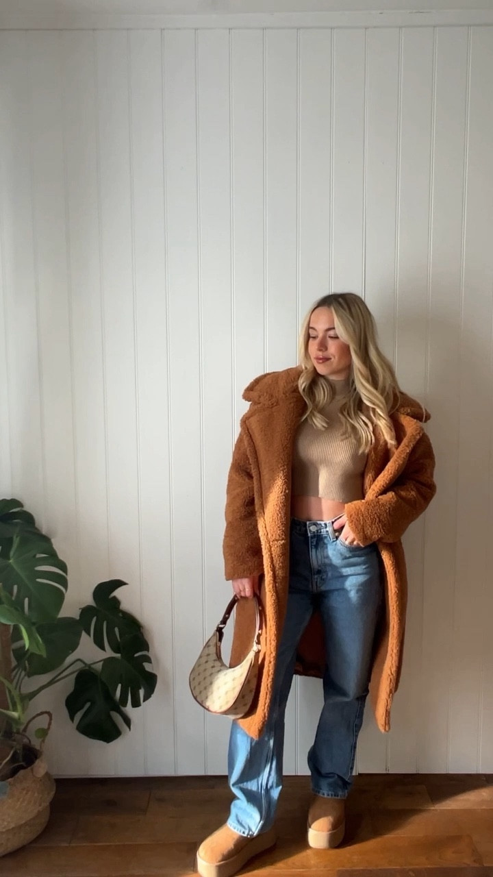 cosy outfit for this cold spell ☃️❄️🩵

Boohoo Teddy coat, weekday jeans, mango 90s, platform Uggs 

#LTKSeasonal #LTKfindsunder50 #LTKshoecrush