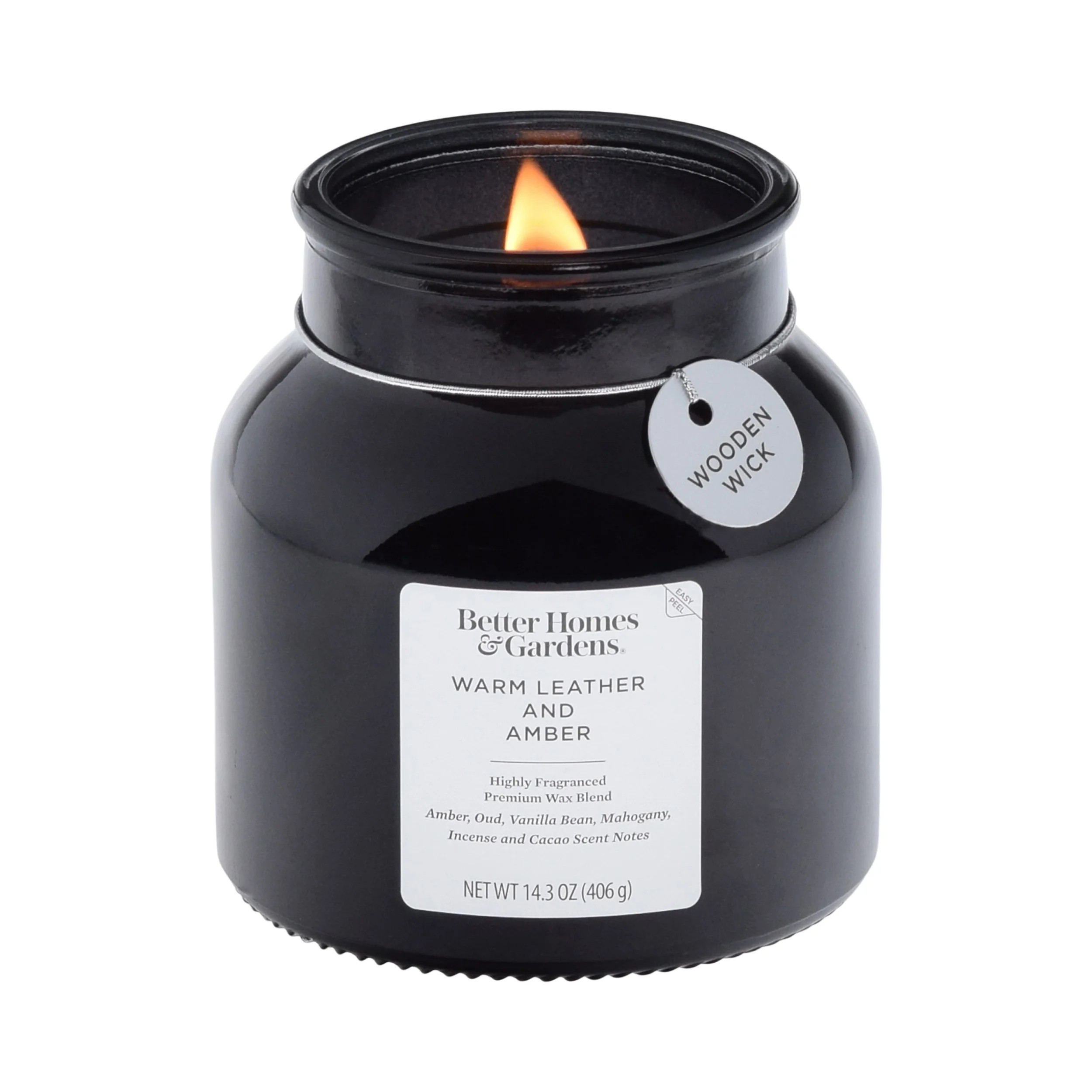Better Homes & Gardens Warm Leathered Amber Scented Wooden Wick 14.3oz Jar Candle | Walmart (US)