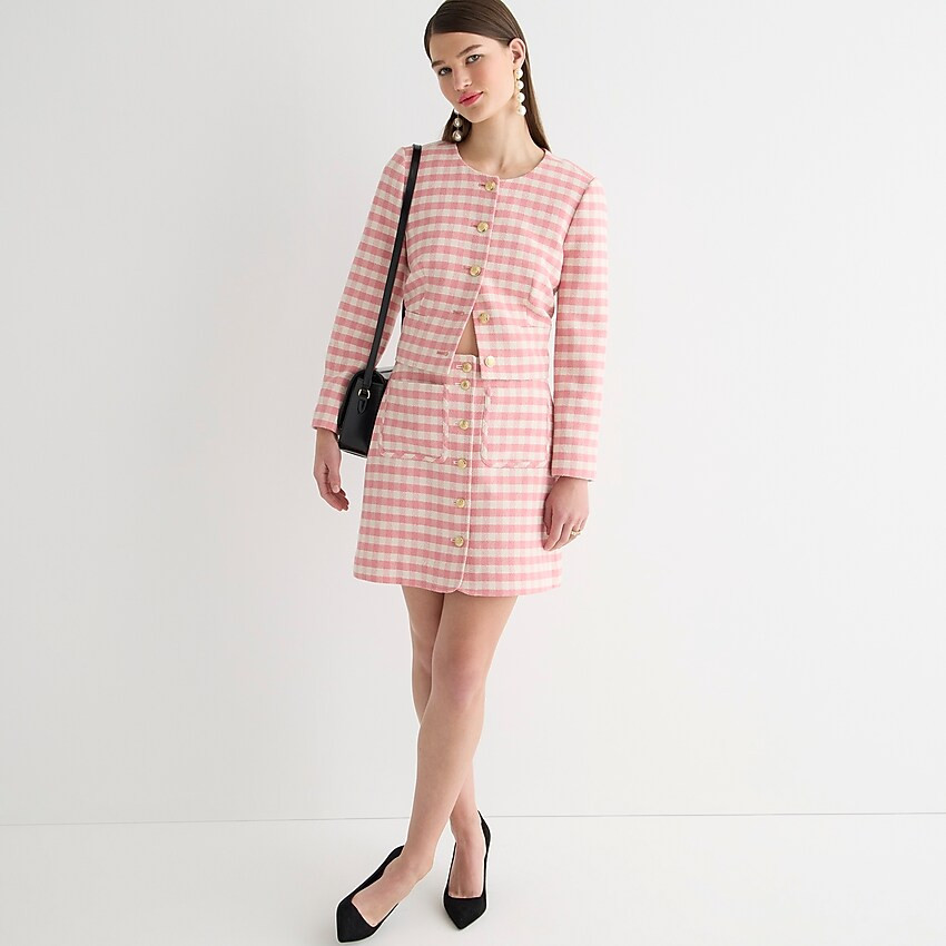 Button-front mini skirt in gingham terry tweed | J. Crew US