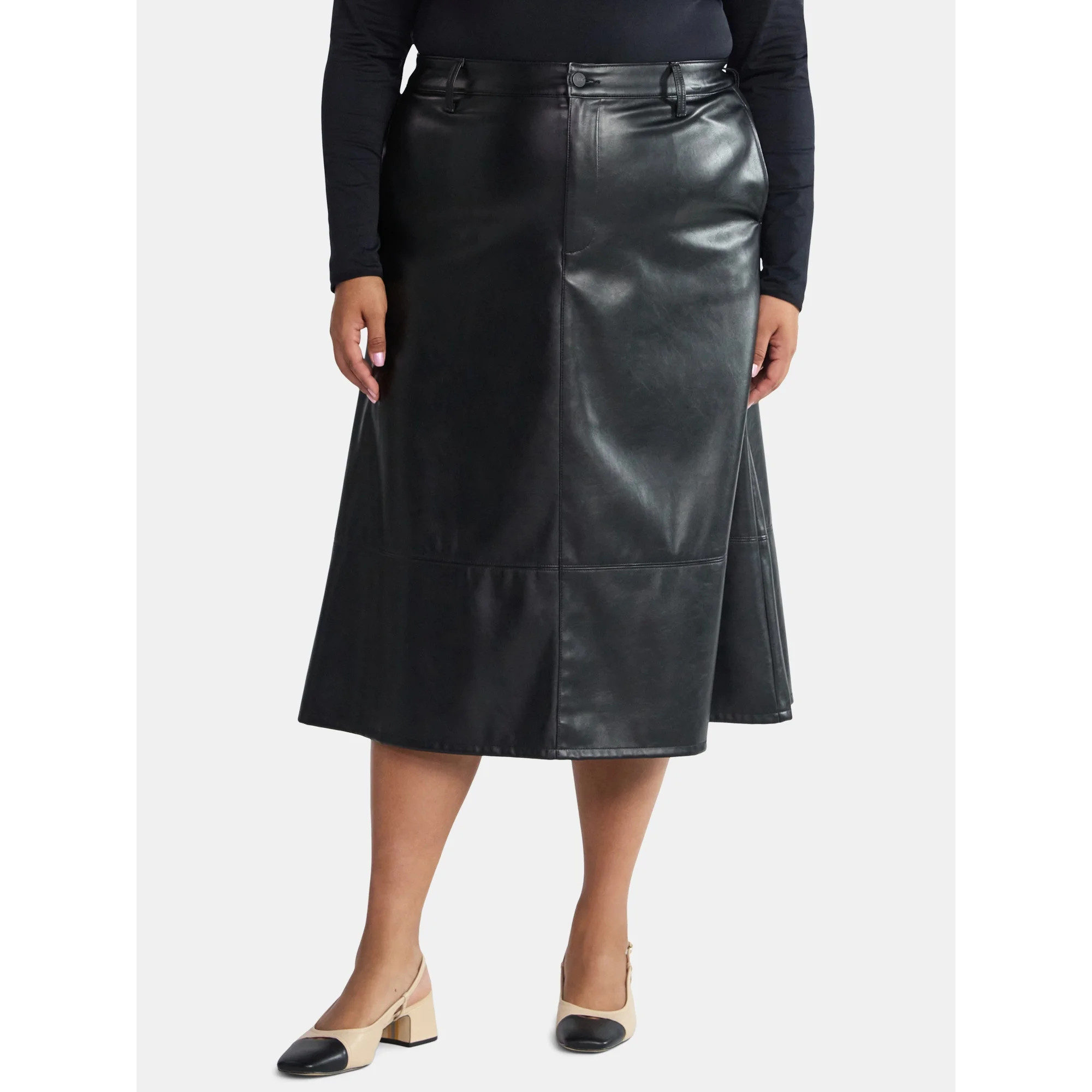 Terra & Sky Women's Plus Faux Leather Midi Skirt, Sizes 16W-26W | Walmart (US)