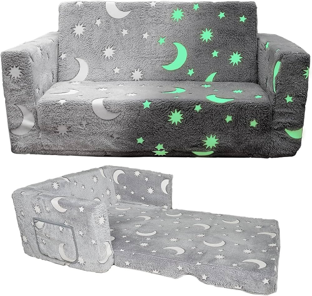 Glow in The Dark Chairs Children's Extra Wide Convertible Sofa to Lounger - Extra Soft 2 Seats 2 ... | Amazon (US)