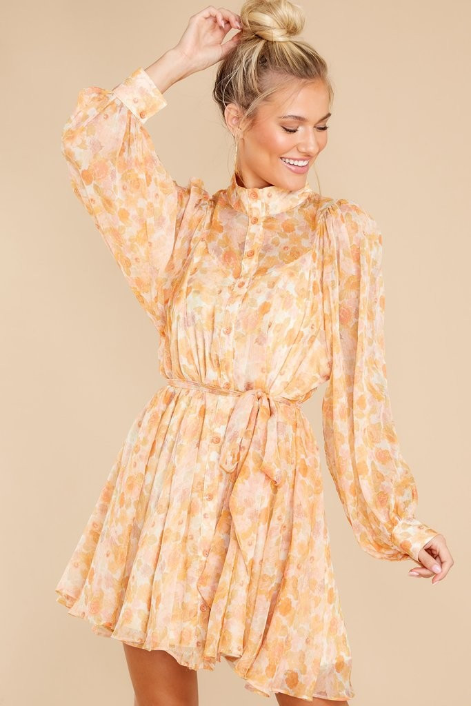Go With Grace Peach Floral Print Dress | Red Dress 