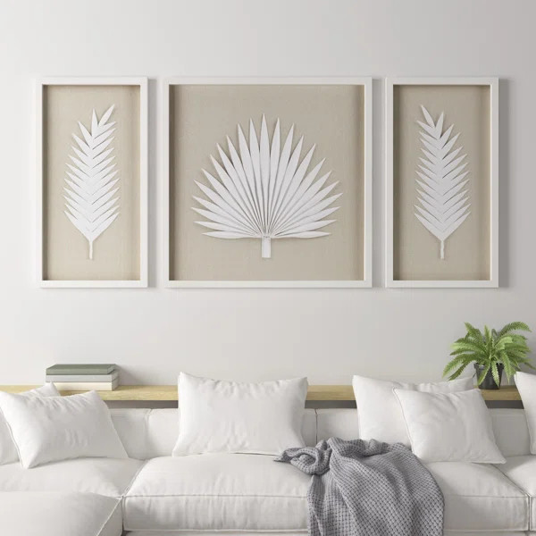 Sabal Framed Rice Paper Palm Leaves 3-piece Shadowbox Wall Décor Set | Wayfair North America