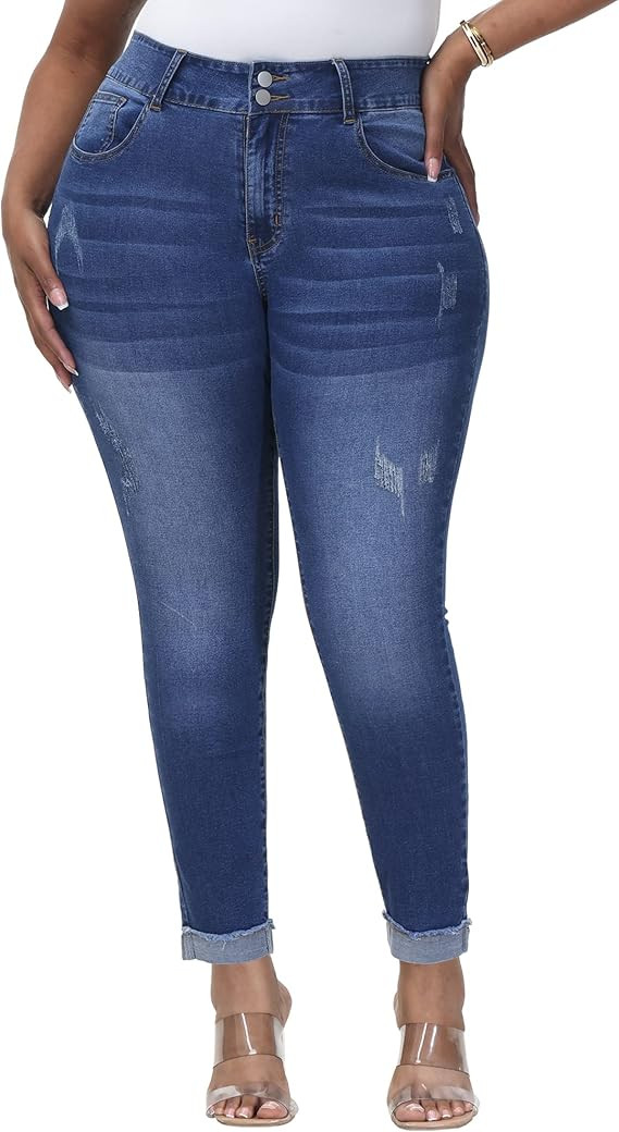 Gboomo Womens Plus Size Skinny Jeans Stretchy High Waisted Ankle Jean | Amazon (US)