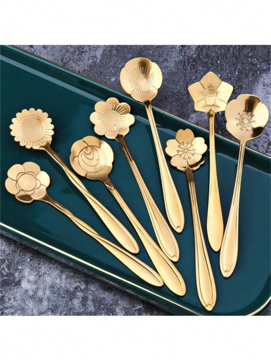 1/3/5/10/20pcs Stainless Steel Leaf Design Spoons, Creative Gold Coffee Stirring Spoons, Multi-Fu... | SHEIN