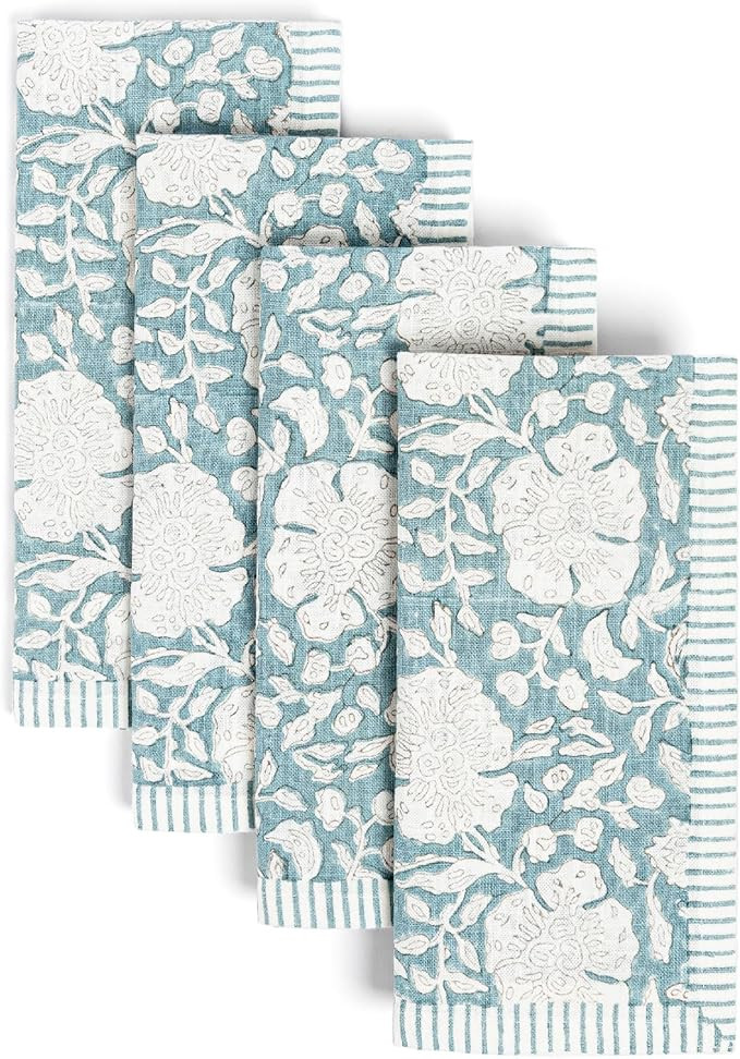 over&back Hand-Blocked Printed Cotton Cloth Napkins - Washable Napkins Set for Mixing, Matching, ... | Amazon (US)