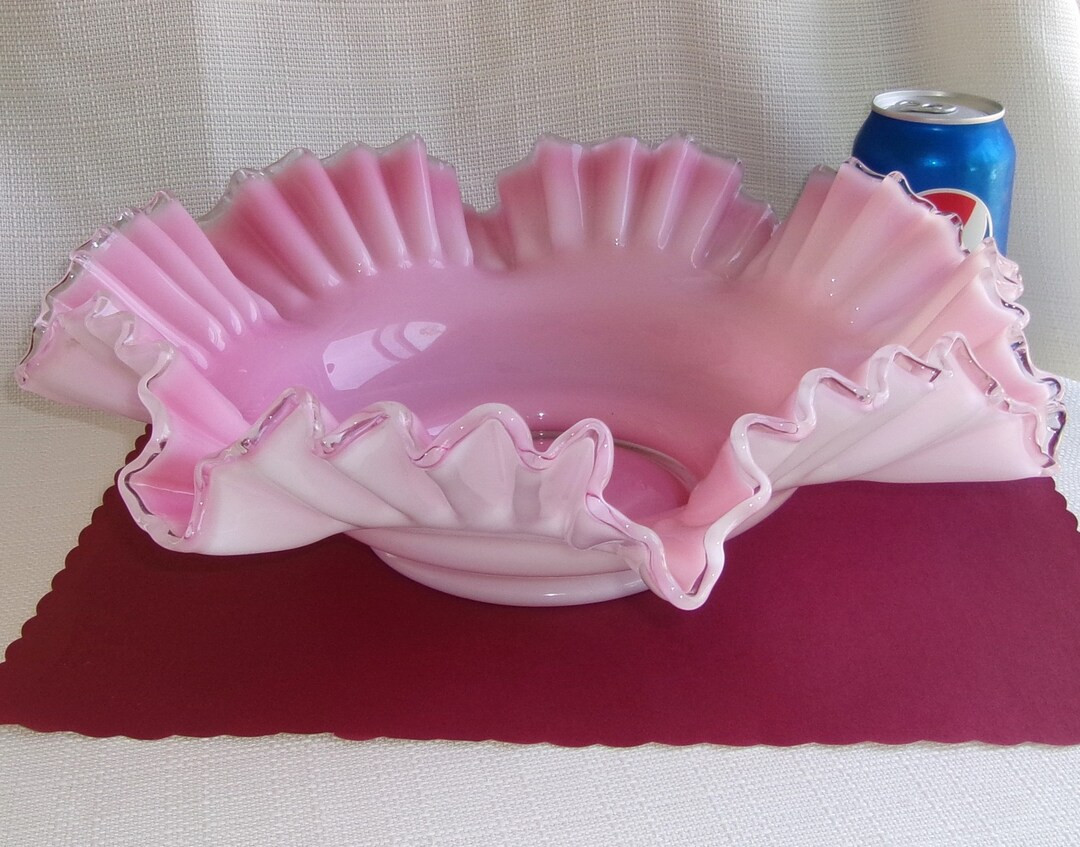 Vintage Fenton Silver Crest Pink Crimped Ruffled Edge Bowl Large 14 Inch | Etsy (US)