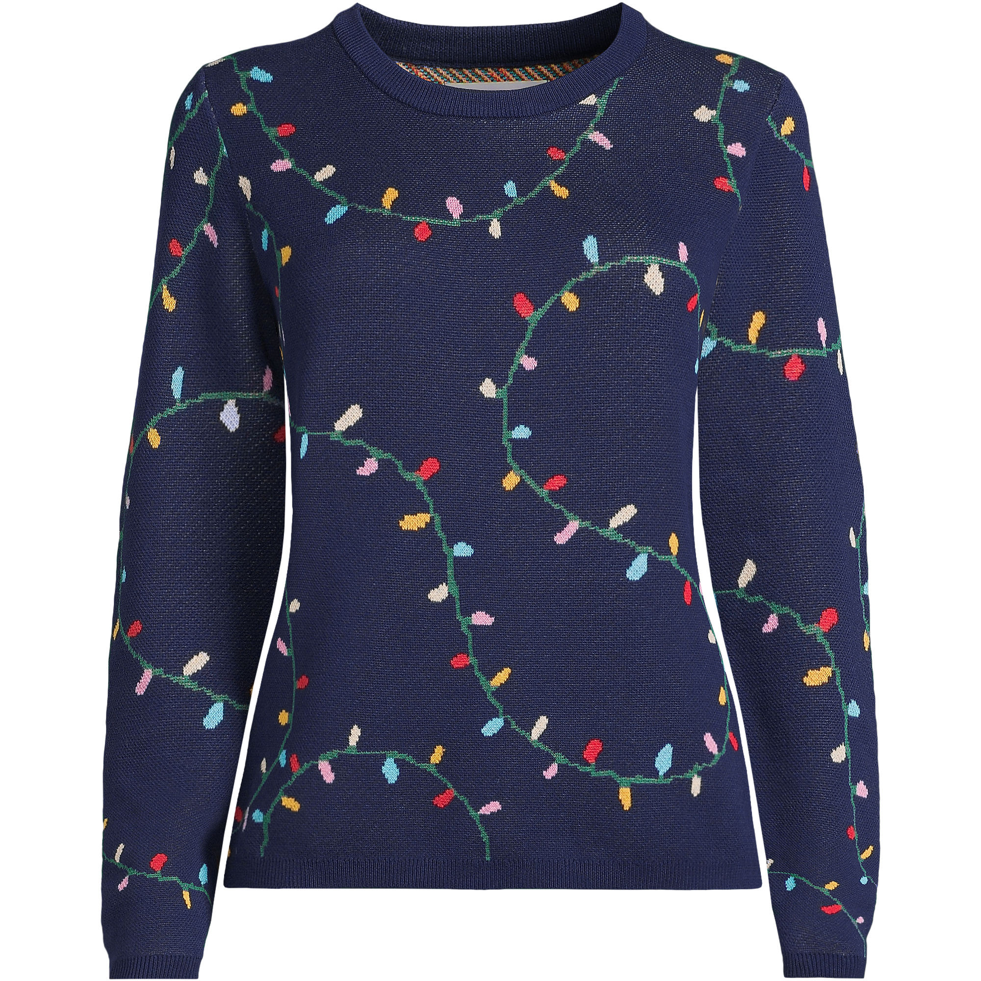 Women's Fine Gauge Cotton All Over Jacquard Crew Neck Sweater | Lands' End (US)