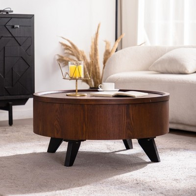 30.71" Mid-Century Modern Round Coffee Table with Flip-Top Hidden Storage Solid Wood & MDF Coffee Table with Tapered Legs for Living Room Apartment | Target