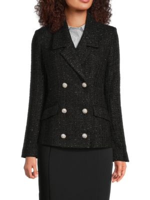 Karl Lagerfeld Paris Double Breasted Tweed Blazer on SALE | Saks OFF 5TH | Saks Fifth Avenue OFF 5TH