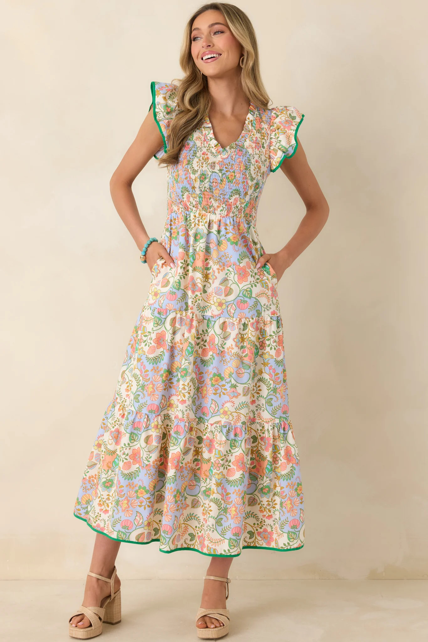 Where the Sun Goes Ivory Multi Floral Paisley Cotton Maxi Dress | Red Dress