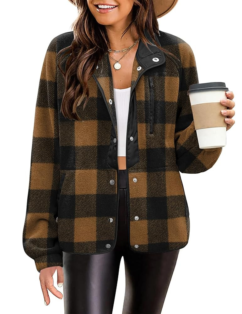 Zeagoo Women's Cozy Fleece Jacket Western Aztec Print Snap Button Down Coat with Pockets Casual W... | Amazon (US)