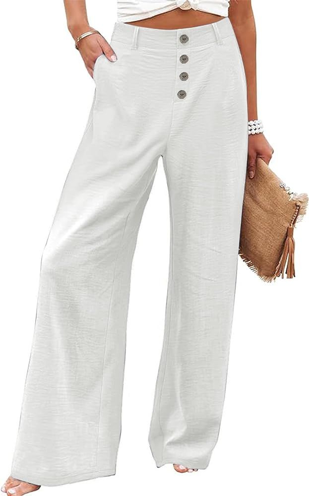 High Waisted Palazzo Wide Leg Flowy Dressy Pants for Women Business Casual Trousers with Pockets | Amazon (US)