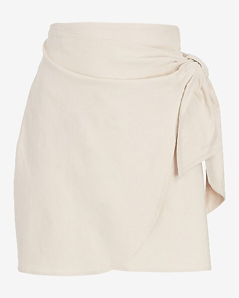 High Waisted Linen-Blend Side Tie Mini Skirt | Express