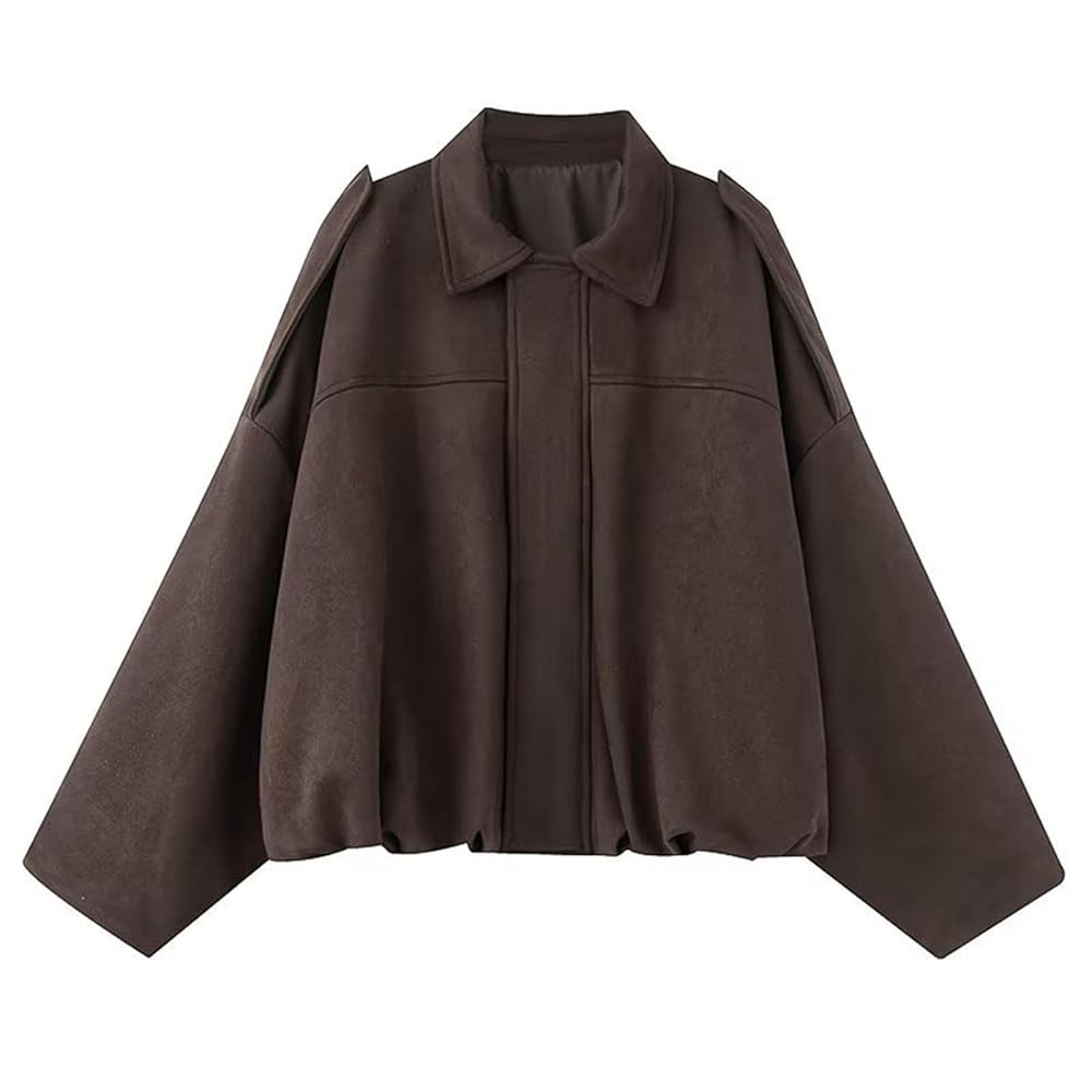 Womens Faux Suede Jackets Open Front Lapel Pilot Coat Casual Oversized Long Sleeves Bomber Jacket... | Amazon (UK)