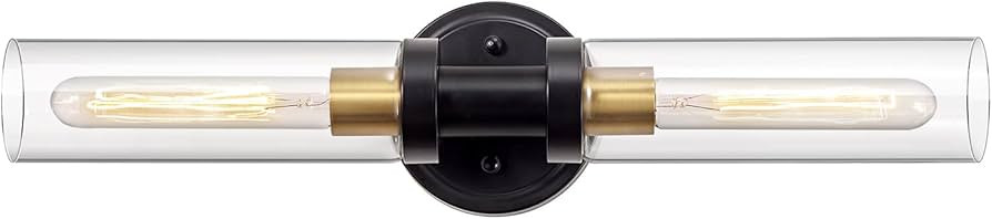 Bathroom Sconces Wall Lighting W/ Clear Glass, 2-Light Bathroom Vanity Light Fixtures, Modern Wal... | Amazon (US)
