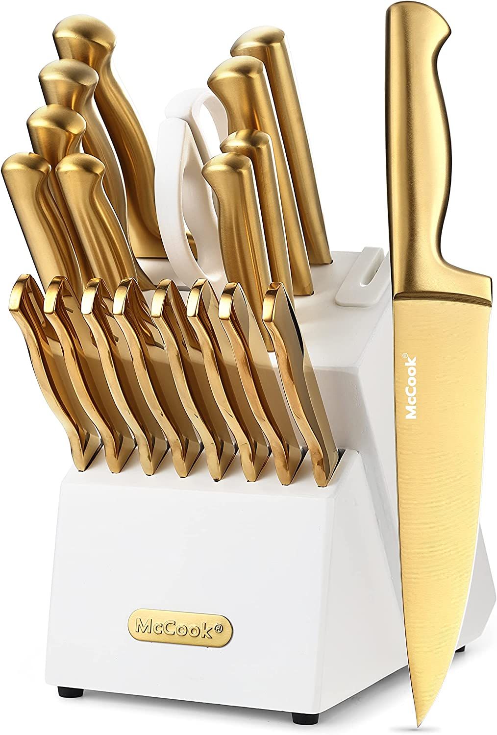 McCook® MC69G Kitchen Knife Sets,20 Pieces Luxury Golden Titanium Knives Block Set with Built-in... | Amazon (US)