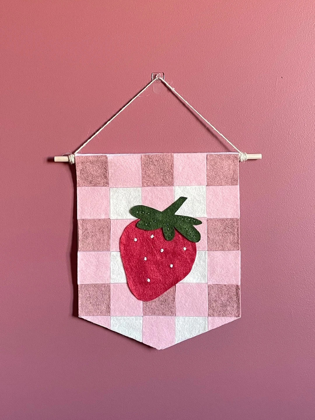 Felt Strawberry Gingham Wall Hanging | Nursery Decor | Little Girls Room Decoration | Pink Decor ... | Etsy (US)